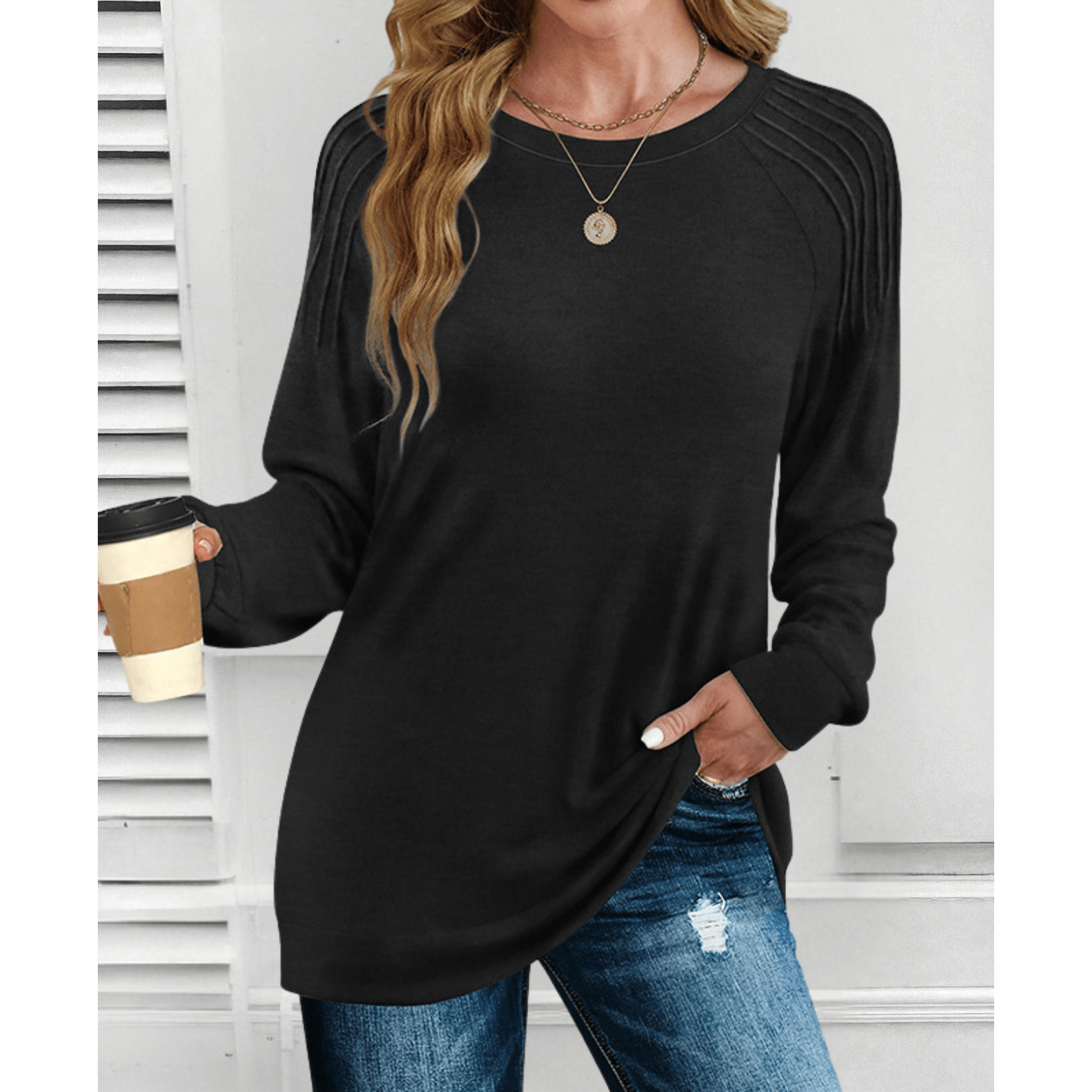 Anika | Ribbed Shoulder Long-Sleeve