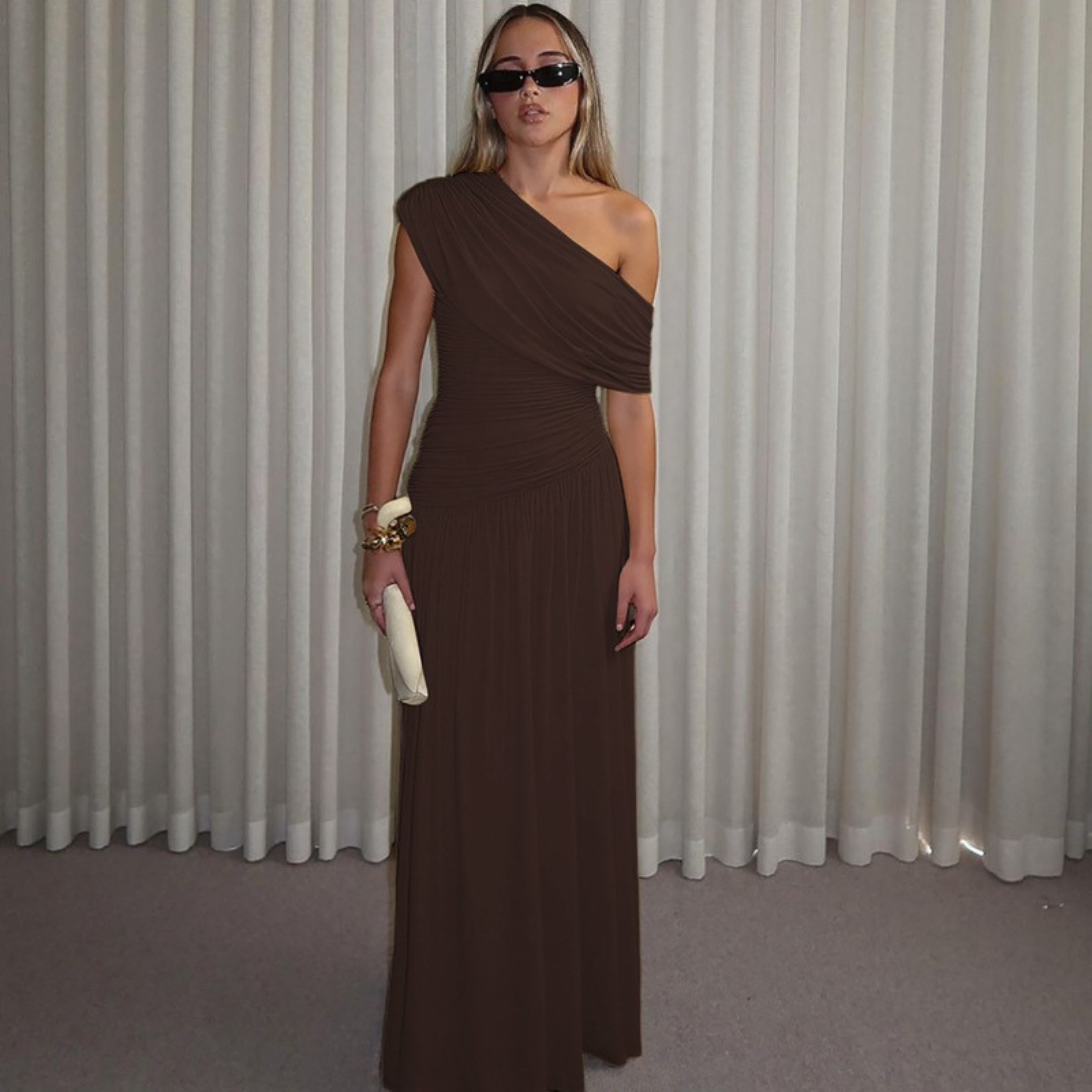 Shina | Elegant One Shoulder Evening Maxi Dress